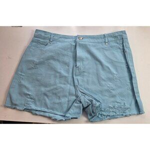 NEW. Women's Distressed Raw-Edge Light Cyan Washed Shorts size XL